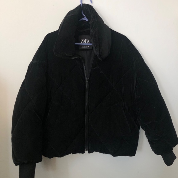 Zara Black Label- crushed velvet oversized puffer crop - Picture 6 of 6